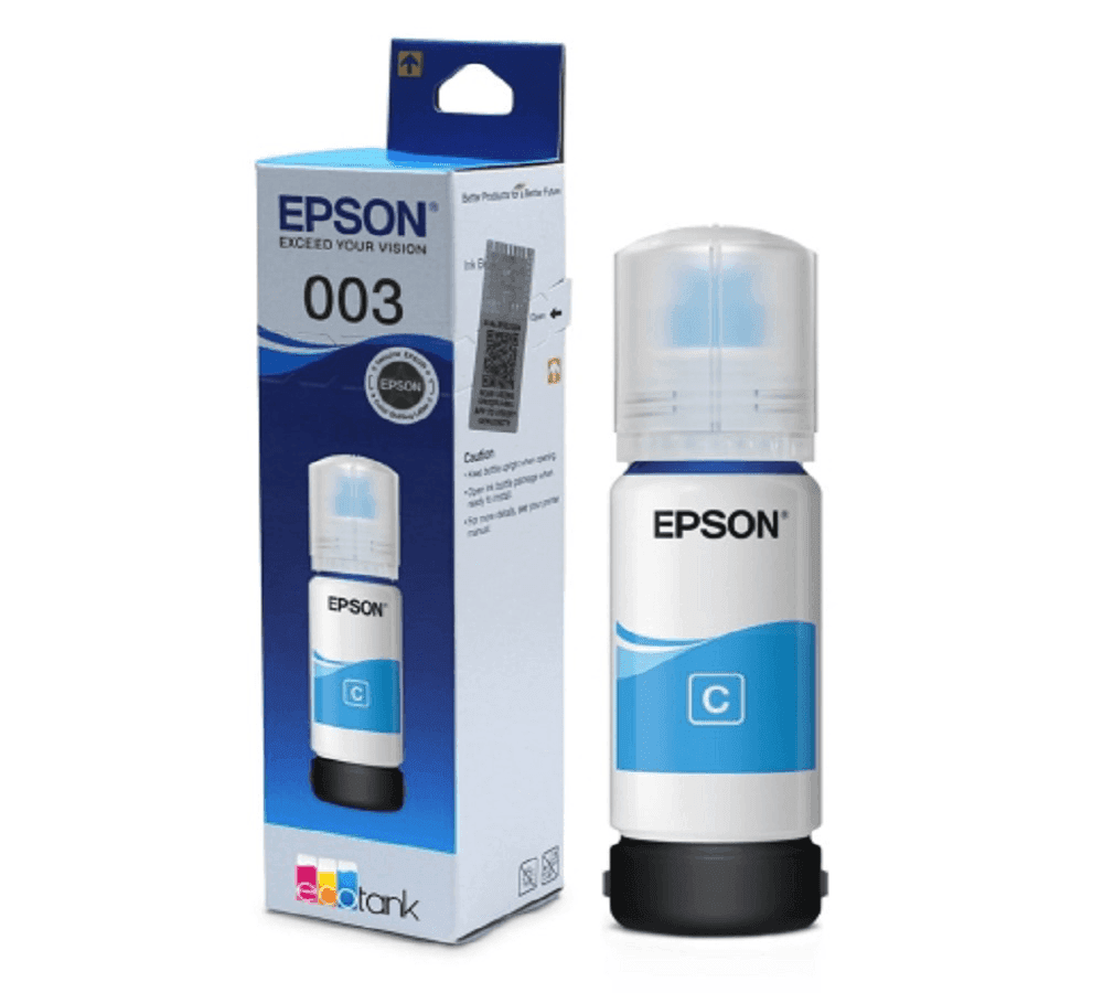 Cyan 65Ml Ink- 003: Epson L3110/ L3150/ L3151/ L3152/ L3156/ L5190/ L3116/ L3115/ L3101/ L3100/ L3250/ L5290/ L3252/ L3255/ L3211/ L3212/ L1110/ L1250/ L3210/ L3200/ L3215/ L3216/ L3251/ L3256/ L3260